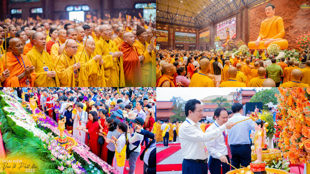 Chư Tôn đức Tăng, đại biểu chính quyền và Nhân dân thập phương tham gia Đại lễ Phật đản chùa Ba Vàng (ảnh năm 2023)