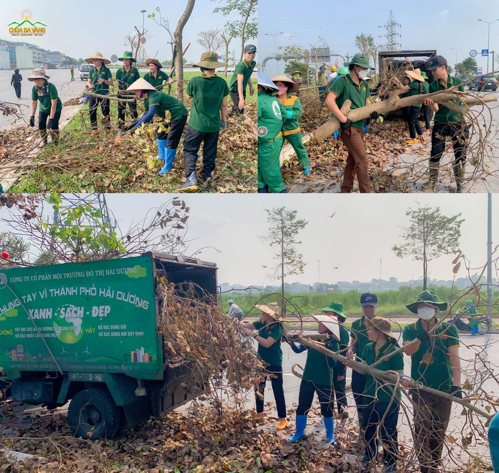 Các Phật tử tham gia vệ sinh môi trường tại Hải Dương.