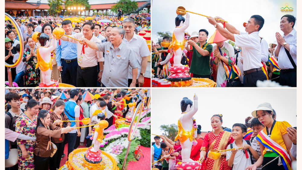 Nhân dân, Phật tử thành kính dâng nước cúng dường tắm Phật