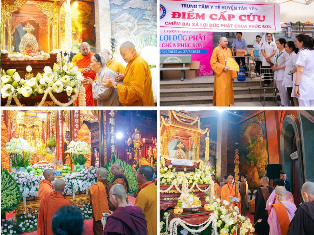 Chư Tôn đức Tăng hướng dẫn và hỗ trợ người dân tới chiêm bái Xá lợi (nguồn ảnh internet)