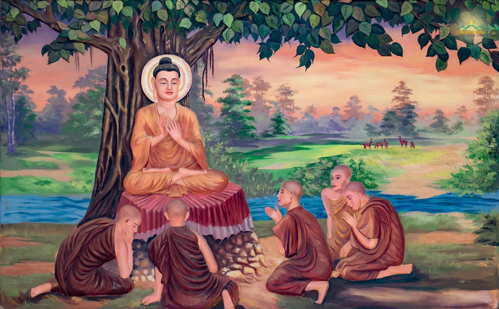 Đức Phật thuyết bài Pháp Tứ diệu đế cho 5 anh em ông Kiều Trần Như - chính là chân lý tuyệt đối, giúp chúng sinh thoát khổ (ảnh minh họa)