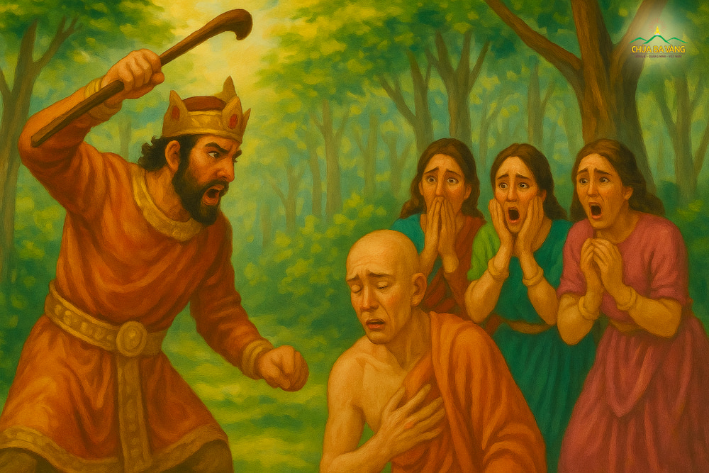 Tỳ kheo Sa-la-na bị vua đánh đập dã man, khiến toàn thân đau đớn (ảnh minh họa)