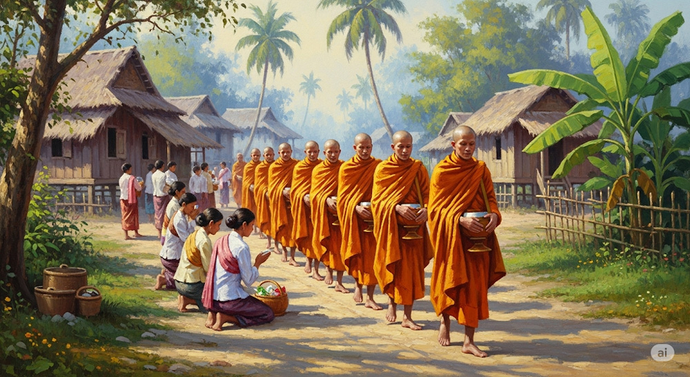 Nếu cúng dường tứ sự đến chúng Tăng tu hành đúng Pháp và hồi hướng phúc báu đến cho các hương linh, thì sẽ giúp họ bớt khổ (ảnh minh họa)