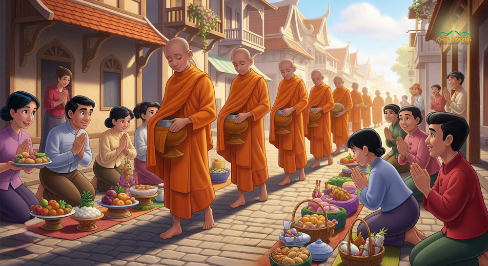 Làm phúc nơi Tăng chúng thanh tịnh được phước báu vô cùng lớn, hồi hướng cho cha mẹ quá vãng sẽ được lợi ích (ảnh minh họa)