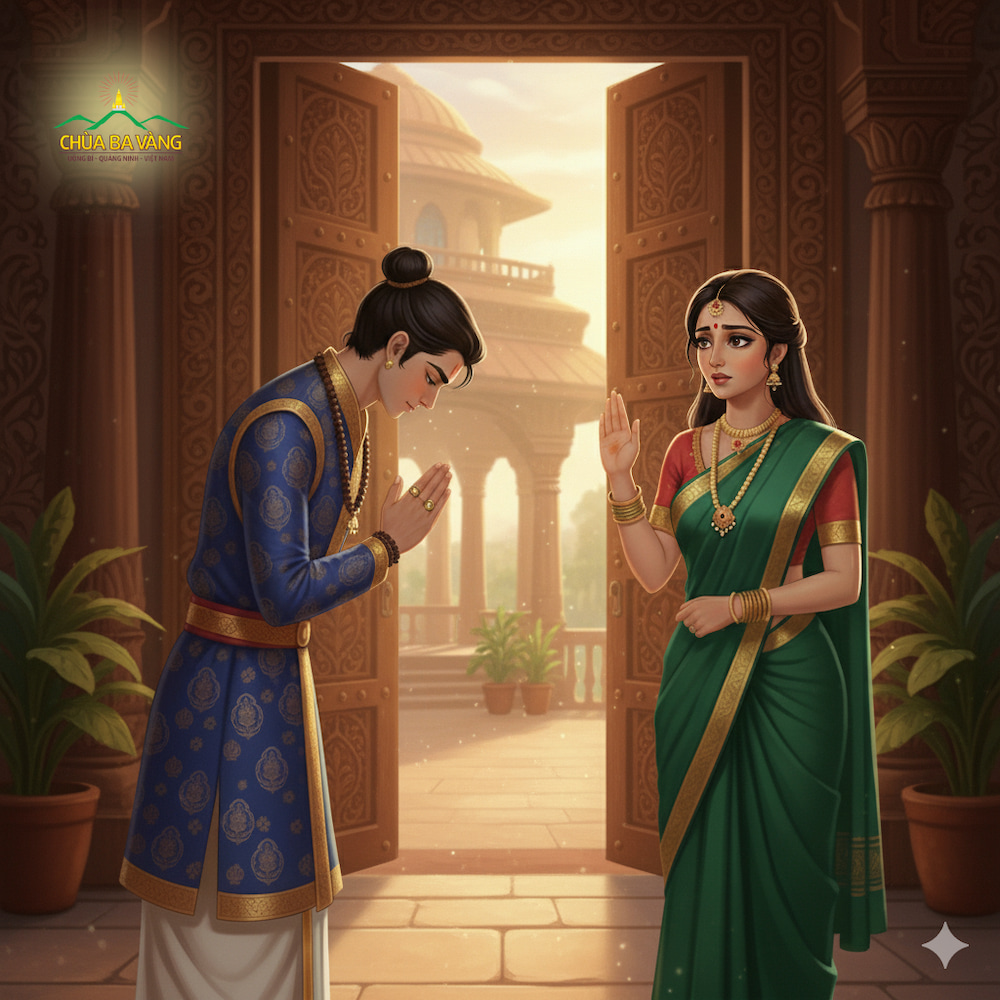 Cô vợ trẻ của Bà-la-môn Mani quyến rũ Ahimsaka nhưng bị chàng từ chối (ảnh minh họa)