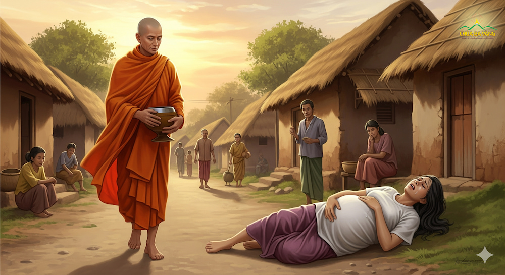 Ngài Angulimala thấy cảnh thiếu phụ đến ngày lâm bồn, kêu khóc bên vệ đường (ảnh minh họa)