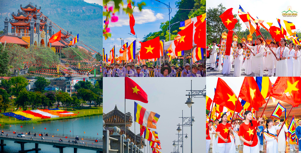 Lá cờ Phật giáo trở thành biểu tượng cao quý, thường tung bay song song cùng quốc kỳ Việt Nam