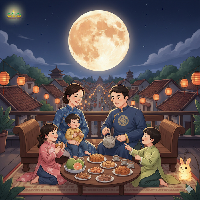 Trung thu là dịp để gia đình nghỉ ngơi, quây quần, trò chuyện và ngắm trăng (ảnh minh họa)