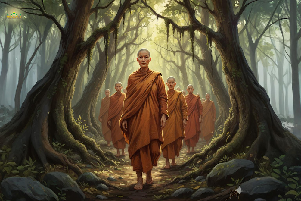 Lệnh bà Kiều Đàm Di tập hợp những người nữ dòng họ Thích có cùng ý nguyện đi chân đất, khoác lên mình tấm y đơn sơ, đuổi theo Tăng đoàn (ảnh minh họa)