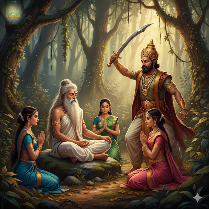 Vua Tần Bà Sa La tức giận vì nghi ngờ vị Tiên nhân đang quyến rũ các cung nữ (ảnh minh họa)