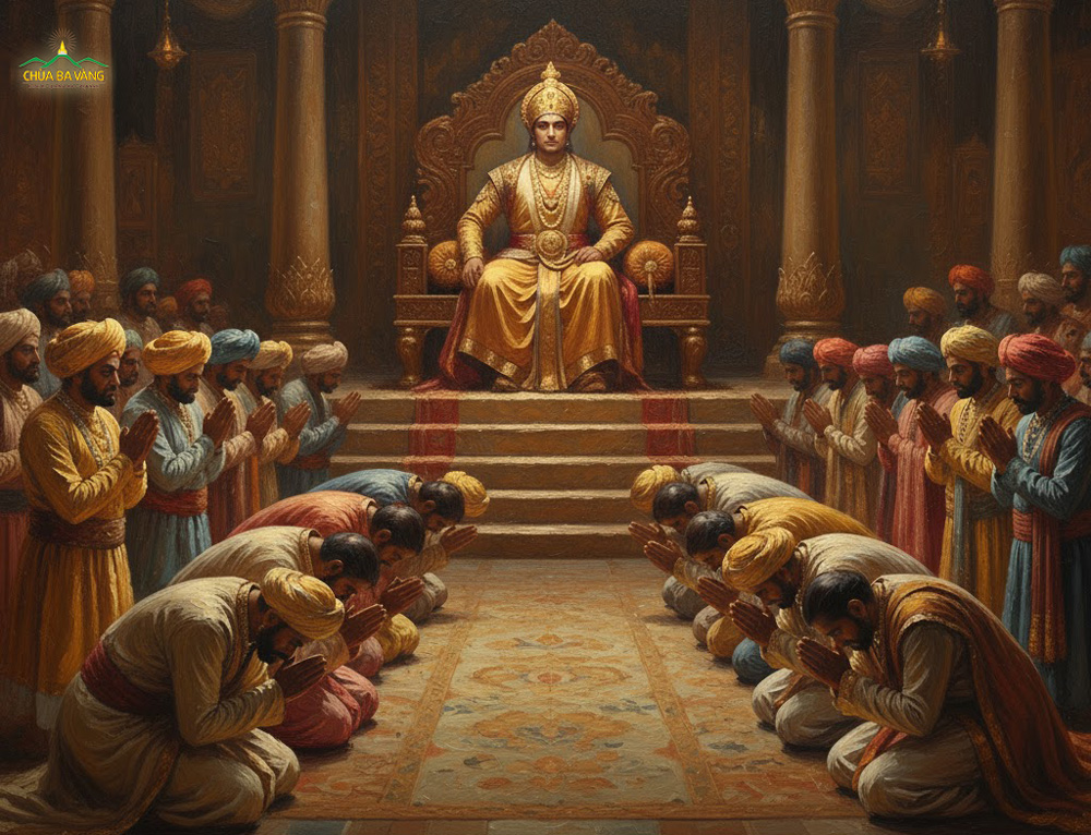 Các vị quan thần trong triều cùng nhau bàn luận mong tìm được cách để giúp vua Ưu Điền vơi bớt nỗi nhớ (ảnh minh họa)