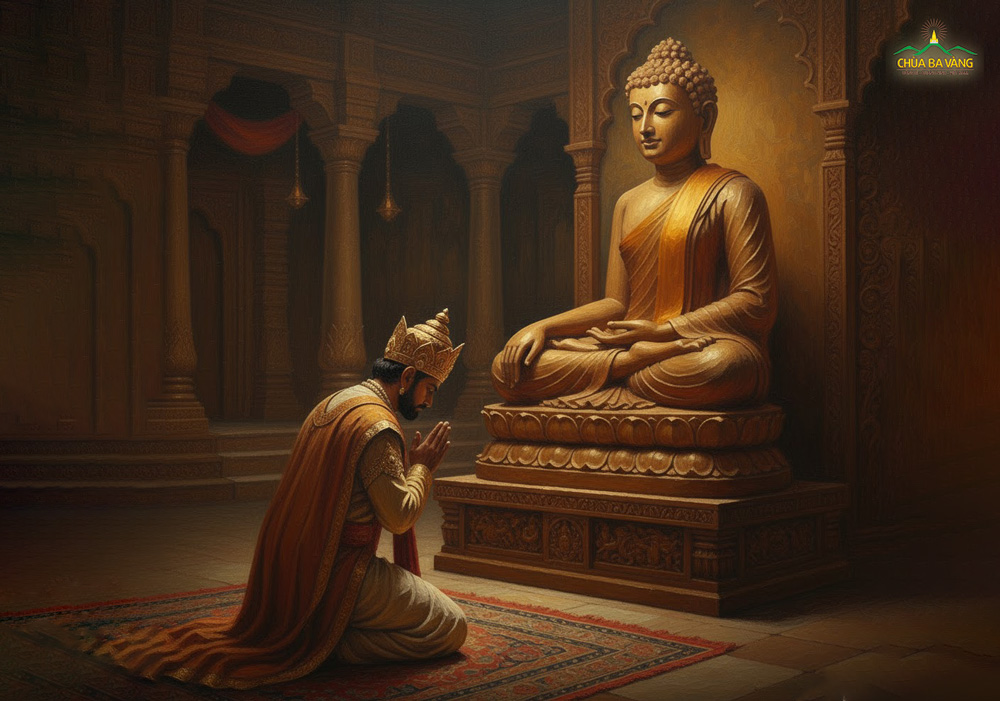 Vua Ưu Điền đảnh lễ tôn tượng Đức Phật đầu tiên trong lịch sử Phật giáo (ảnh minh họa)
