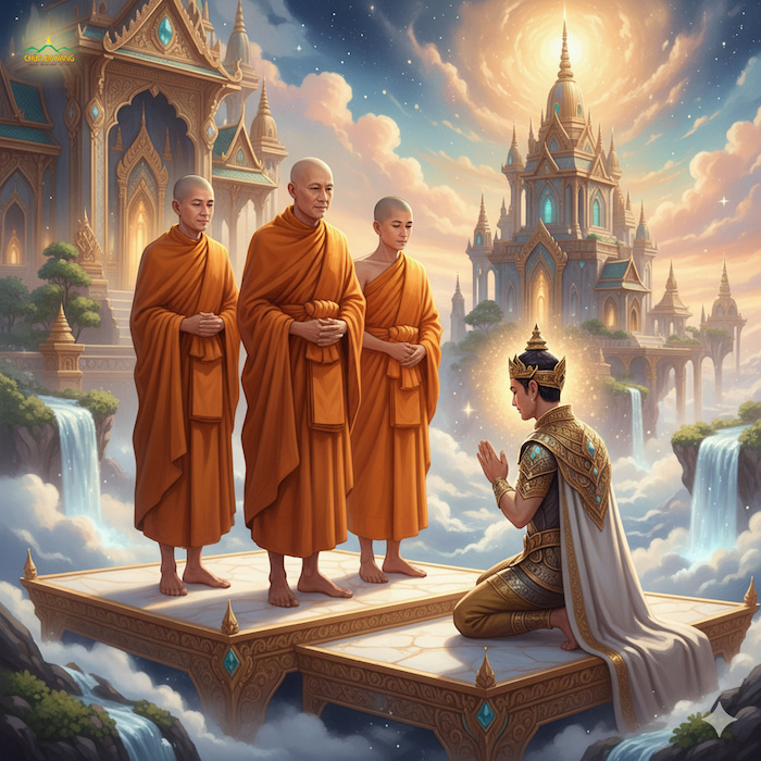 Ngọc hoàng Đế Thích vâng mệnh, đảnh lễ vị đại trưởng lão (ảnh minh họa)  