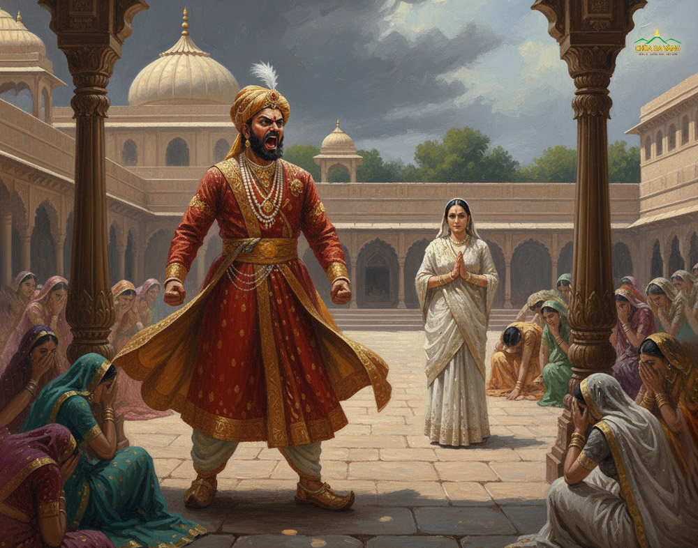 Nhà vua tức giận, lệnh cho người mang chiếc cung khổng lồ đến để trừng phạt hoàng hậu (ảnh minh họa)