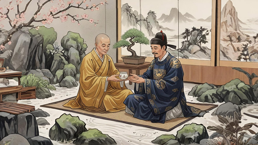 Thiền sư Phật Ấn mời trà ông Tô Đông Pha (ảnh minh họa)  