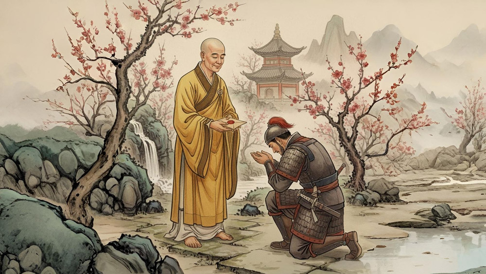 Thiền sư Phật Ấn đưa lại phong thư cho người lính hầu (ảnh minh họa)  