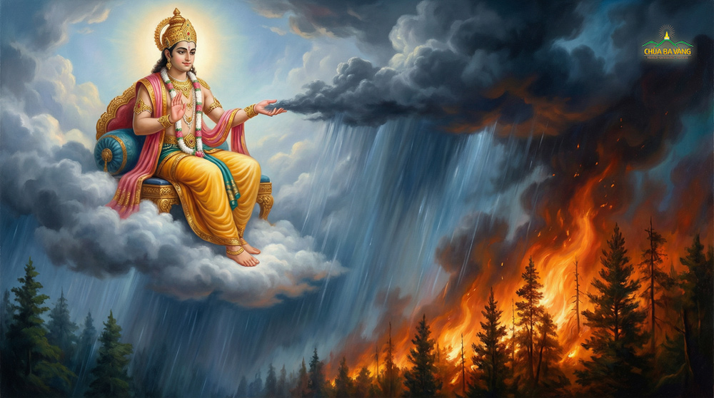 Vua Trời Đế Thích dùng thần lực dập tắt cháy rừng giúp chim anh vũ (ảnh minh họa)