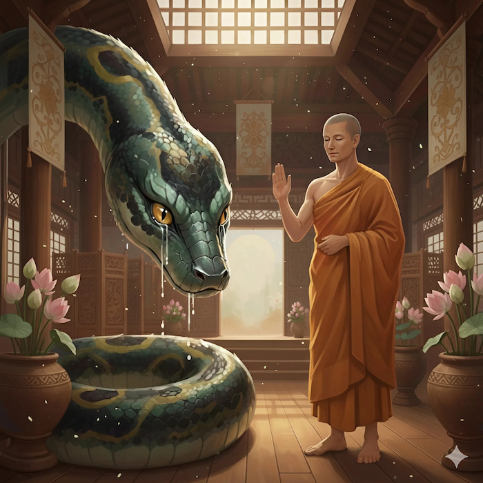 Mãng xà lệ rơi buồn bã sau khi nghe Đại sư An Thế Cao tụng kinh (ảnh minh họa)