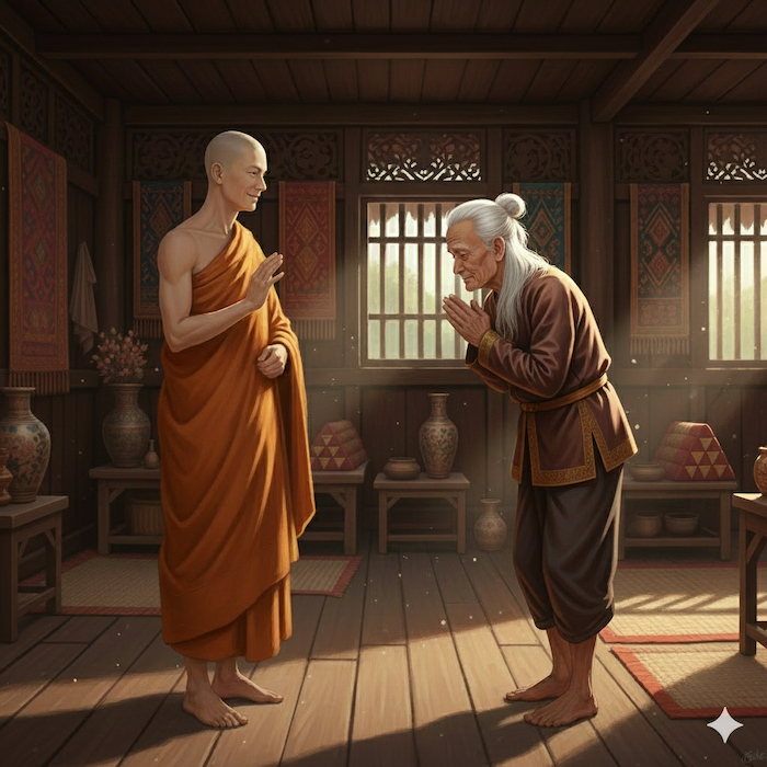 Vị lão nhân nhận ra Ngài Thế Cao là bậc phi phàm nên khởi tâm cung kính bậc Thánh giả (ảnh minh họa)