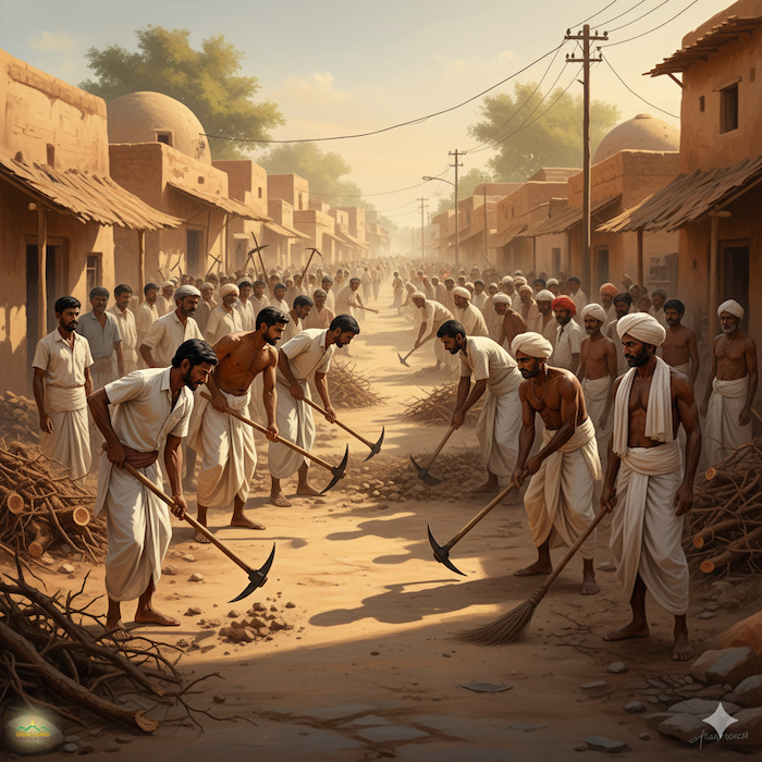 Các chàng trai hợp thành một nhóm, dùng cuốc và rìu làm một con đường dễ đi, bằng phẳng (ảnh minh họa)