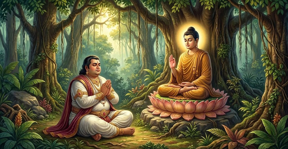 Vua Ba Tư Nặc cung kính lắng nghe chỉ dạy của Đức Phật (ảnh minh họa)  