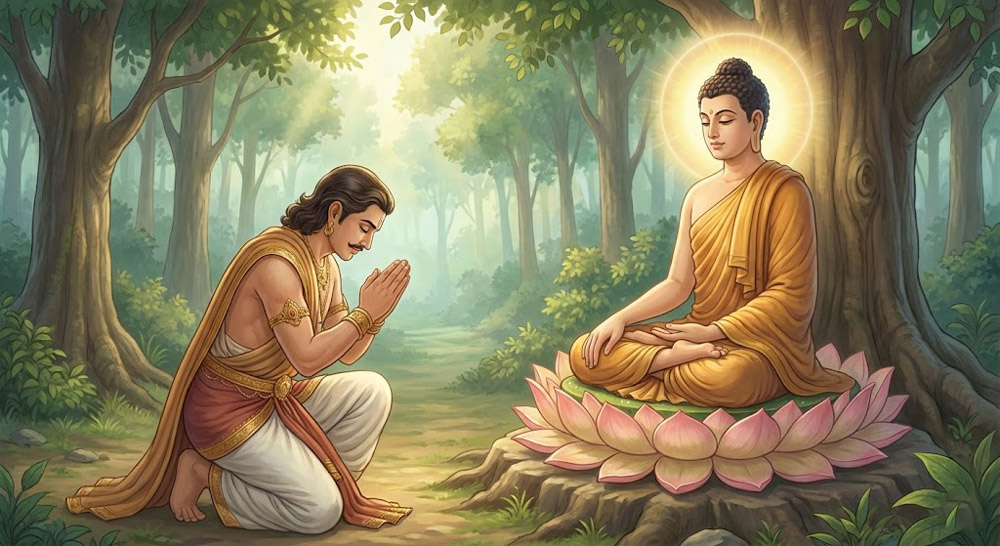 Vua Ba Tư Nặc đối trước Đức Phật, phát tâm Vô thượng Bồ đề (ảnh minh họa)  