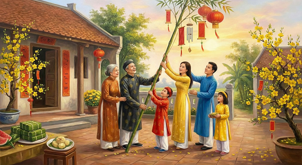 Dựng cây nêu ngày Tết đánh dấu thời kỳ nghỉ ngơi, sum họp gia đình (ảnh minh họa)  