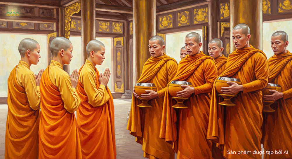 Tỳ-kheo Ni dù thọ giới Cụ túc lâu đến một trăm năm nhưng vẫn chắp tay, thưa hỏi Tỳ-kheo mới thọ giới (ảnh minh họa)  