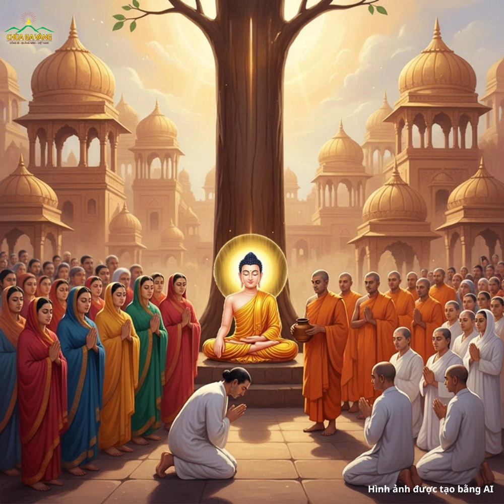 Đức Phật dùng thần thông biến ra một cây xoài to lớn khi hạt xoài vừa được gieo xuống (ảnh minh họa)