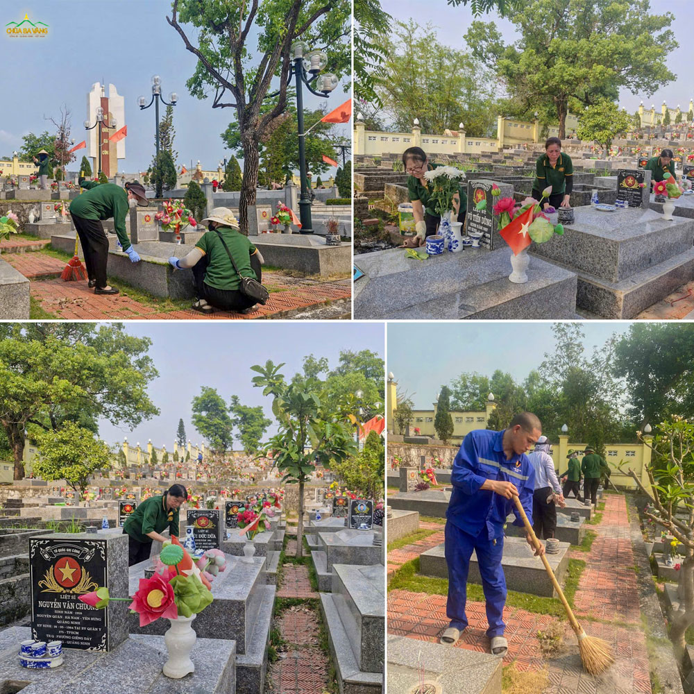 Lau sạch từng tấm bia để những dòng tên các anh hùng luôn sáng mãi trong lòng người ở lại