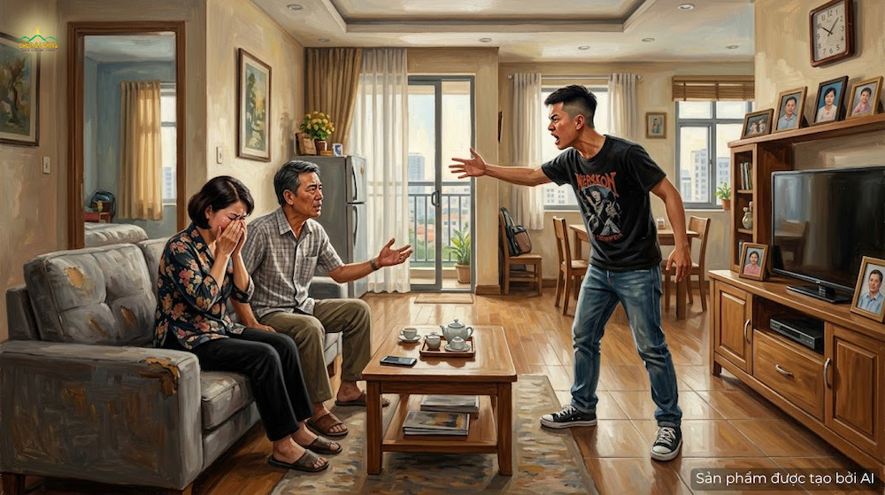 Do không tin vào nhân quả nên nhiều người sẵn sàng chà đạp luân thường đạo lý, bất hiếu với cha mẹ (ảnh minh hoạ)