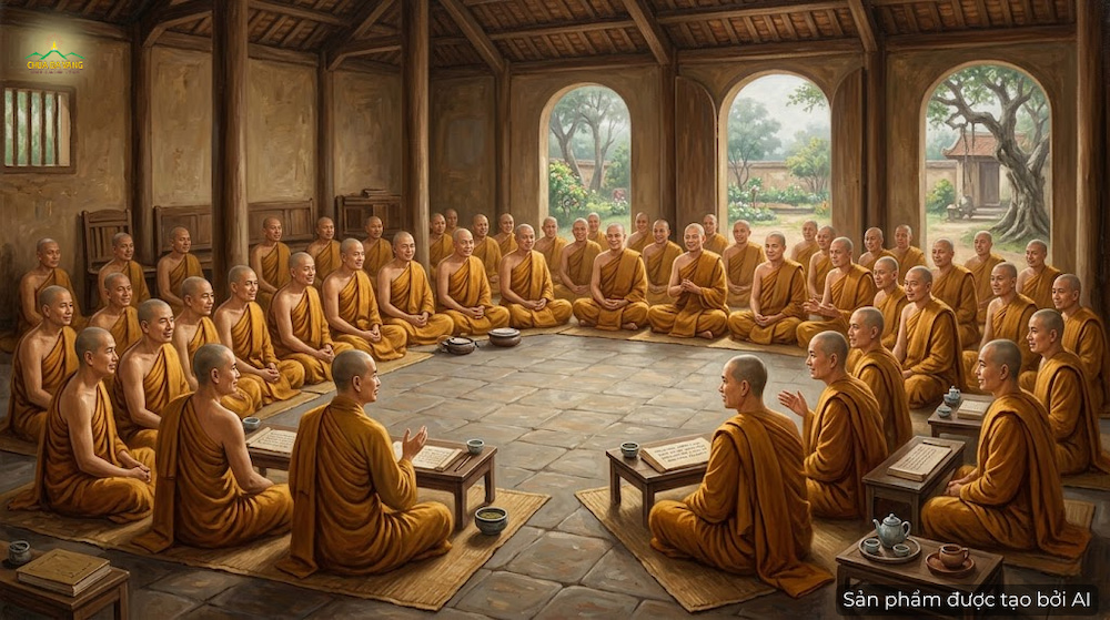Các vị Tỳ-kheo nhắc nhở lẫn nhau cùng tiến bộ và tất thảy đều đồng thuận (ảnh minh hoạ)