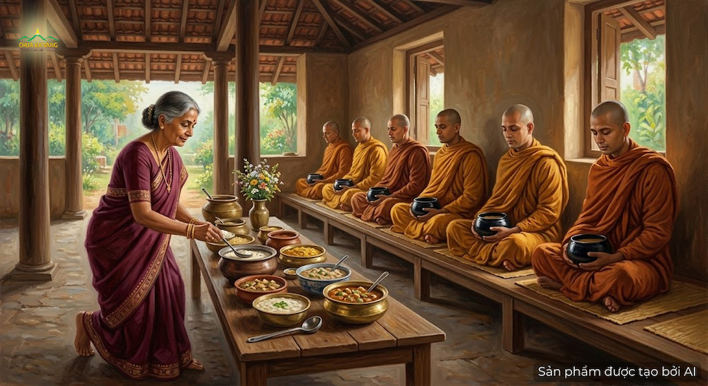 Vị Thánh cư sĩ cung cấp đầy đủ thức ăn thích hợp cho các Tỳ-kheo (ảnh minh hoạ) 
