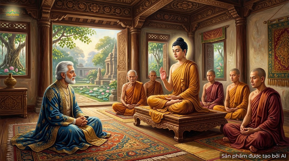 Thánh cư sĩ Chattapani đến tinh xá thọ Bát quan trai giới và ngồi nghe Đức Phật thuyết Pháp (ảnh minh hoạ)