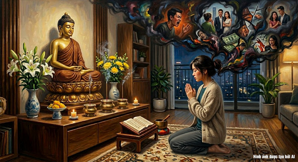 Người trong tâm chất chứa nhiều phiền não thì dễ bị náo động, không chú tâm để tụng kinh (ảnh minh họa)