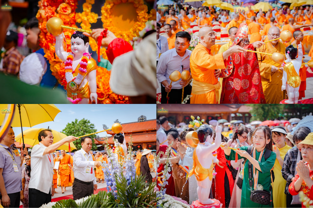 Những người con Phật đều mong muốn được cúng dường dòng nước thanh lương tắm kim thân Như Lai