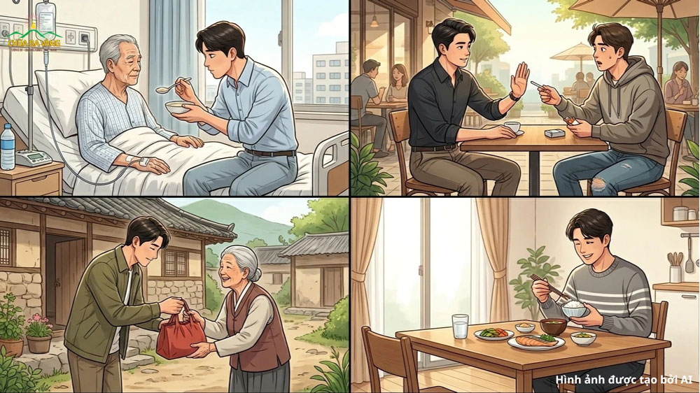 Người trí thường nghĩ tới báo hiếu cha mẹ, lánh xa điều ác, giúp đỡ mọi người, ăn uống có chừng độ... (ảnh minh họa)