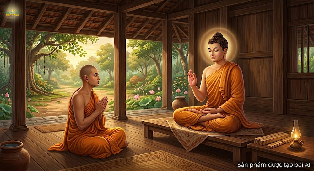 Đức Phật sai Trưởng lão Mục Kiều Liên đến lầu bảy nhà Kosiya để giáo hóa (ảnh minh hoạ)