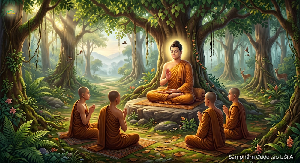 Đức Phật khen ngợi Ngài Mục Kiều Liên giáo hóa gia chủ đúng như hạnh của con ong đến với bông hoa (ảnh minh hoạ)