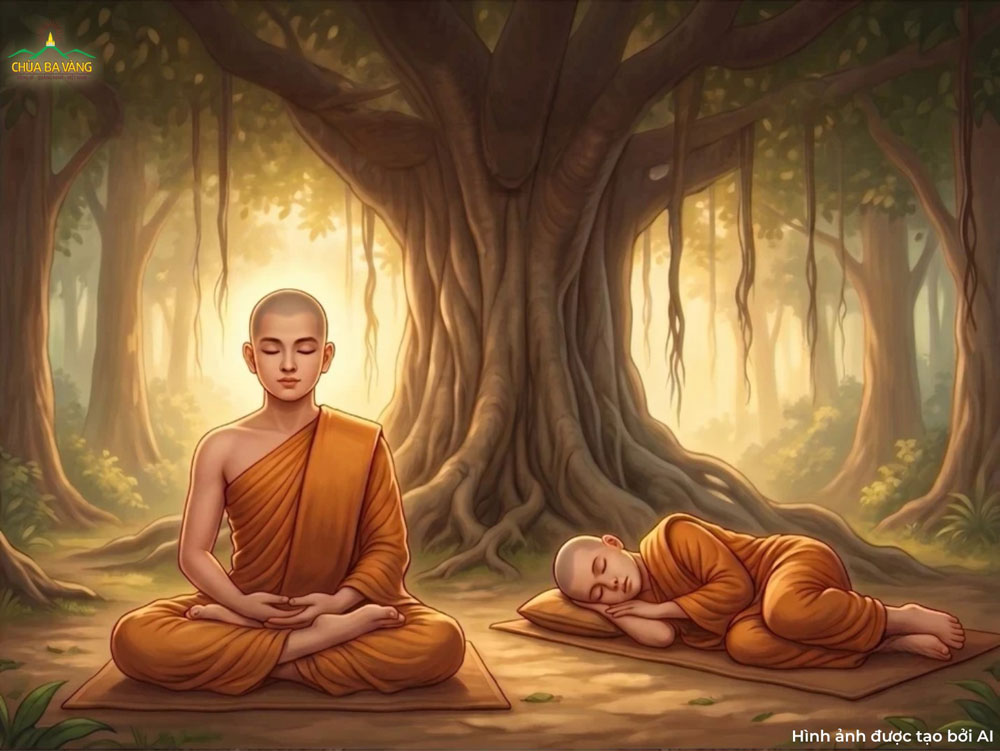 Một vị chăm chỉ tu tập, vị còn lại lười biếng (ảnh minh họa)