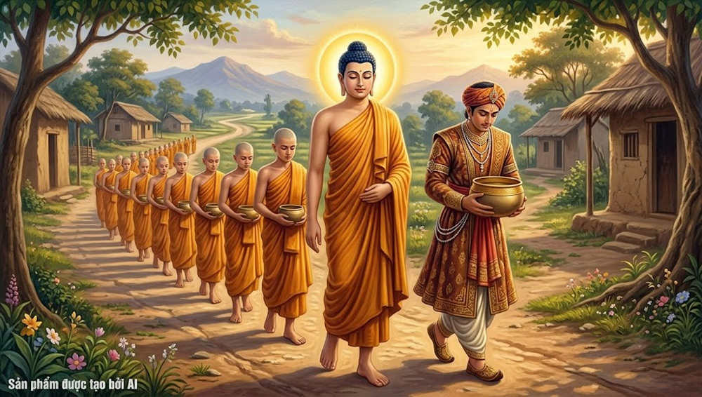 Sau buổi lễ, Nanda đã cầm bình bát tiễn Đức Phật một đoạn đường dài (ảnh minh họa)