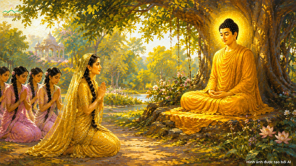 Visakha thỉnh Đức Phật và chư Tăng an cư trong Tăng đường mới xây (ảnh minh họa)