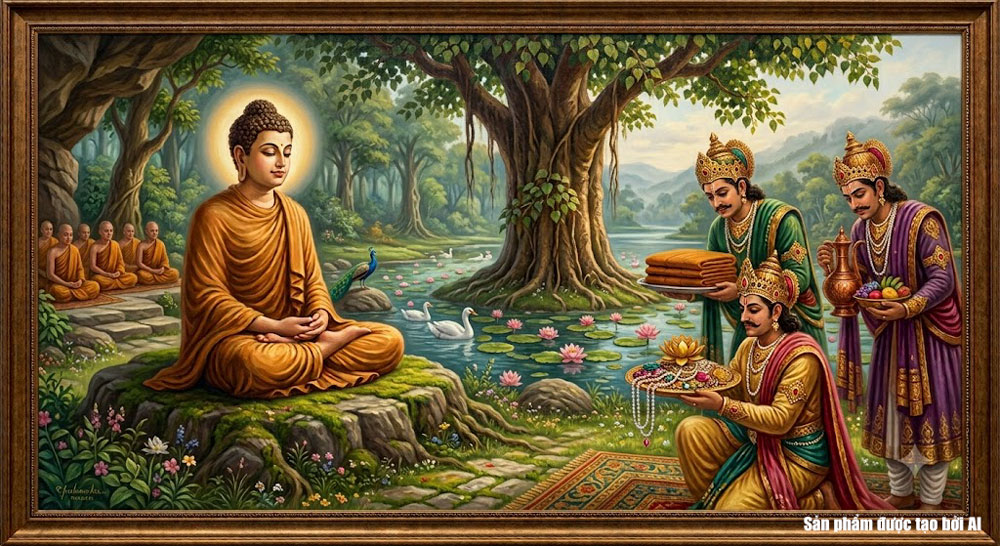 Ba vị hoàng tử được vua Ma Hin Đa đồng ý cho cúng dường Đức Phật Phất Sa (ảnh minh họa)