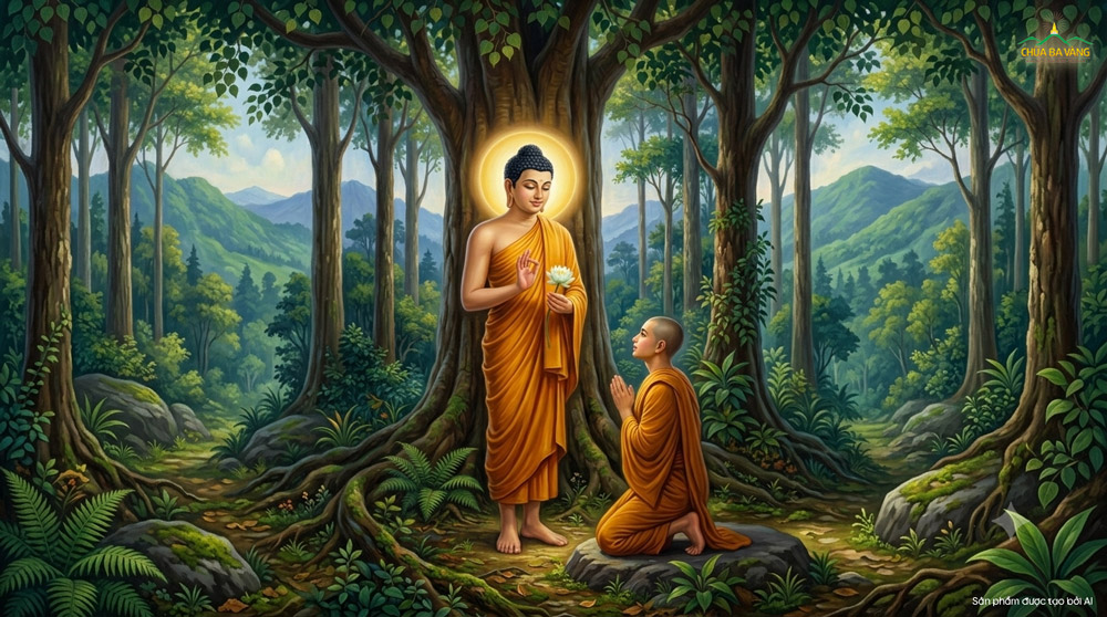 Vị Tỳ kheo cung kính lắng nghe Đức Phật chỉ dạy (ảnh minh họa)