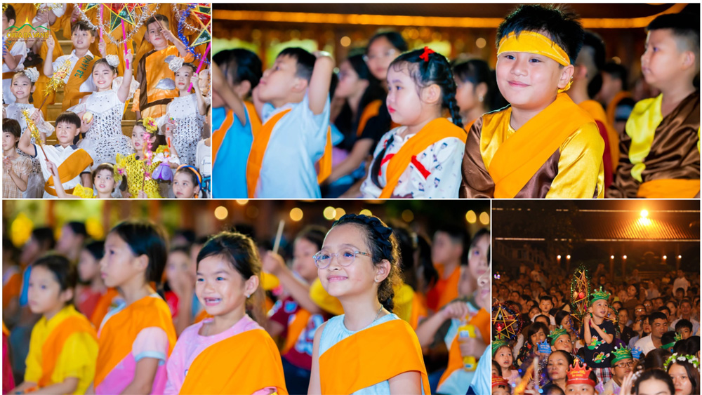 Các em nhỏ nở nụ cười hồn nhiên khi được vui Tết Trung thu tại chùa