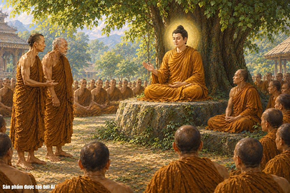 Đức Phật hỏi rõ nguyên nhân sự việc và chỉ ra Tissa hoàn toàn phạm lỗi oai nghi (ảnh minh họa)