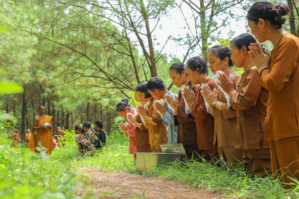 Phật tử chắp tay trang nghiêm thành kính Tăng đoàn