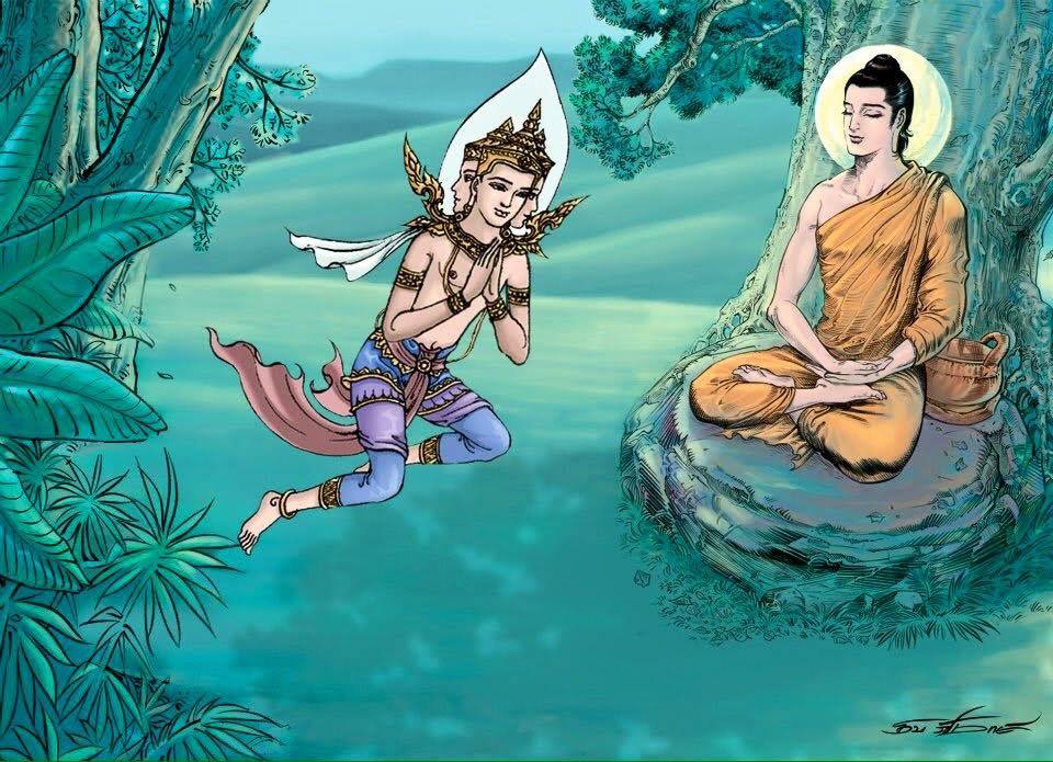 Vị Phạm thiên Sahampati thỉnh Đức Phật thuyết Pháp độ chúng sinh