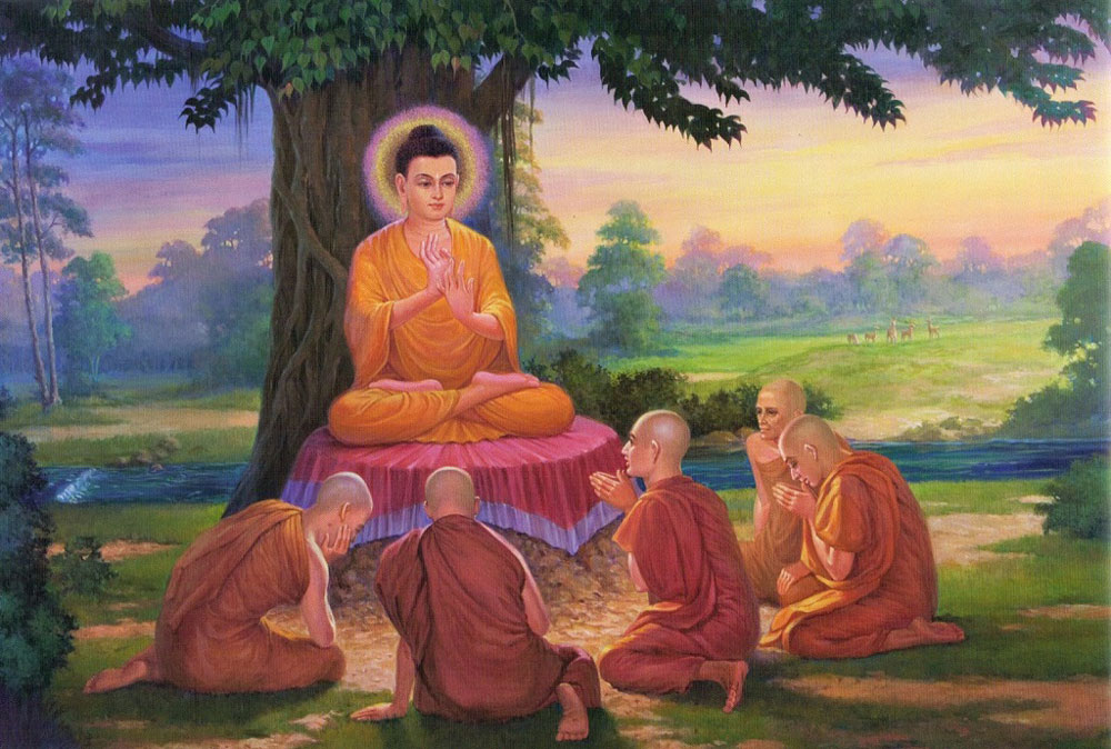 Đức Phật thuyết bài Pháp đầu tiên độ cho 5 anh em Kiều Trần Như tại vườn Lộc Uyển