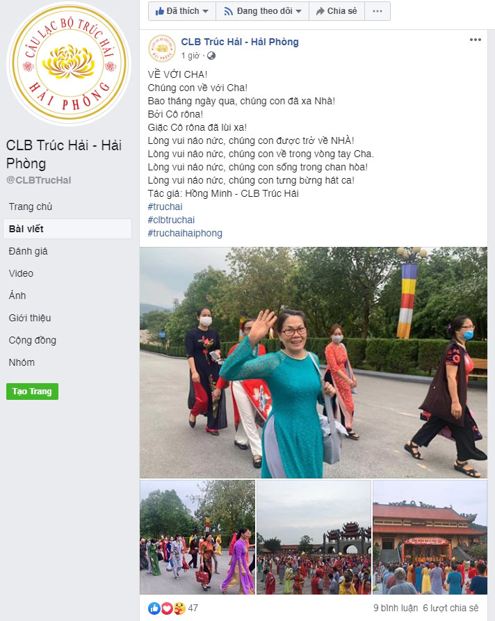 Tài khoản Facebook CLB Trúc Hải - Hải Phòng chia sẻ cảm xúc sau khi được trở về nhà